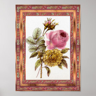Poster Vintage Art Blumen Rosa mit Rahmen