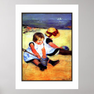 Poster Vintage Art Zwei Kinder am Strand