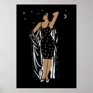 Poster Vintage Glamour-Girl Schwarz Weiß ohne Rahm