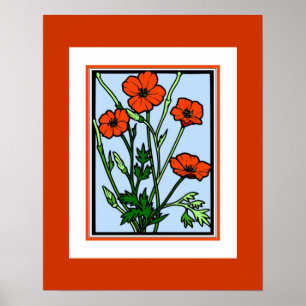 Poster Vintage Kunst Orange Rote Mohnblumen