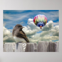 Poster - Vogel und Heißluftballon