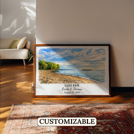 Poster vom Eriesee Pennsylvania, Aquarell, Maßgesc