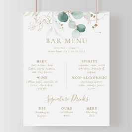 Poster vom Gold Green Eucalyptus Wedding Bar Menu