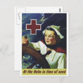 Poster vom Roten Kreuz - Krankenschwester am Helm Postkarte (Vorne/Hinten)