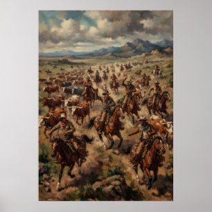 Poster vom Wildwest-Cowboy-Viehtrieb