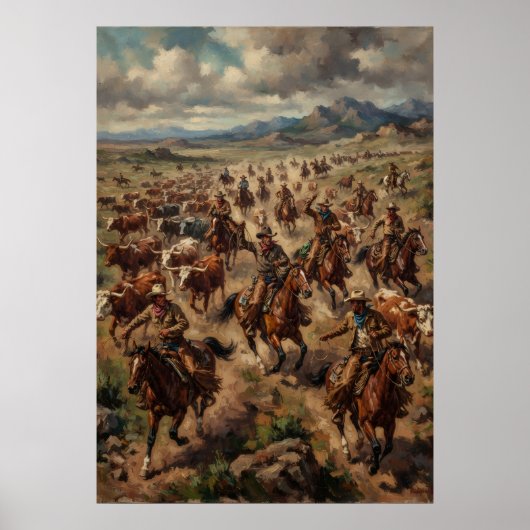 Poster vom Wildwest-Cowboy-Viehtrieb (Vorne)