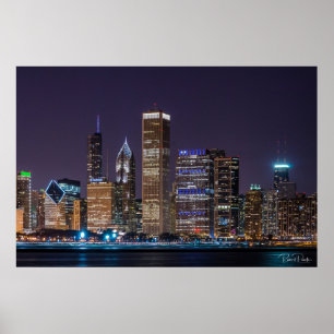 Poster von Chicago Skyline Illinois mit Night Sky