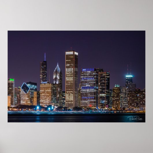Poster von Chicago Skyline Illinois mit Night Sky (Vorne)