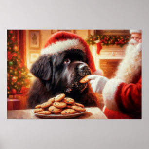Poster von Newf, der ein Plätzchen von Santa bekom