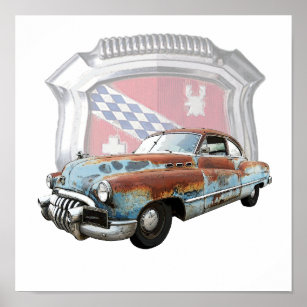Poster von Rusty 1950 Buick and Emblem