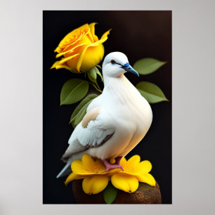 Poster - Weiße Taube gelbe Blumen Frieden