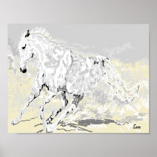 Poster : Weißer Stallion in Bewegung (Vorne)