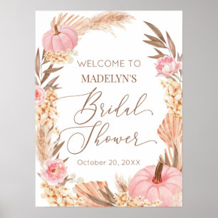 Póster Welcome Sign Floral Pink Pampas Bridal Show Poster