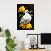 Poster - White Dove Gelbe Blumen Frieden (Heimbüro)