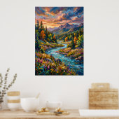 Poster Wildblumen am Bergfluss (Küche)