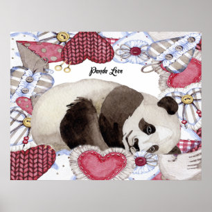 Poster with Panda Resting, Heart Frame