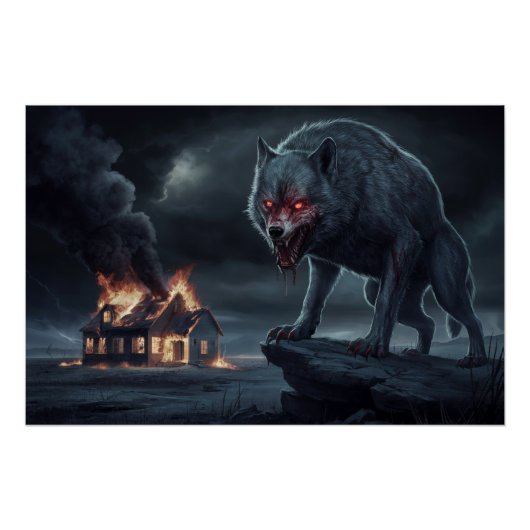 Poster Wolf Feuer 03 (Vorderseite)