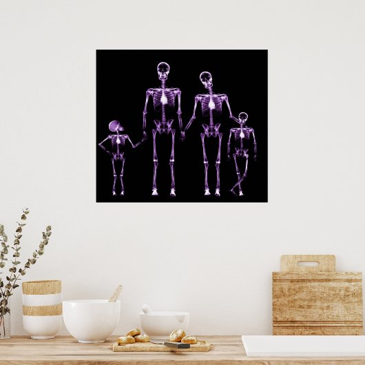 POSTER- X-RAY SKELETON FAMILY BLACK LILA POSTER (Küche)