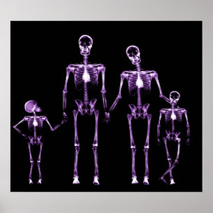 POSTER- X-RAY SKELETON FAMILY BLACK LILA POSTER