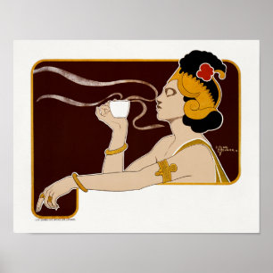 Poster zeigt Frau, die ein Glas Kaffee hält
