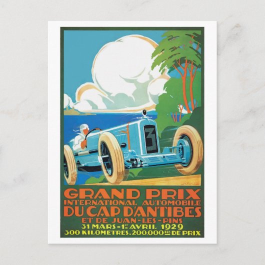 Poster zum Grand Prix Racing 1929 Cap D'Antibes Postkarte (Vorderseite)
