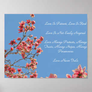 Poster zur Beschreibung der Liebe, Rosa Blüten, Bl