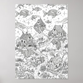 Posters Black and White Whimsical Doodle Art Poster