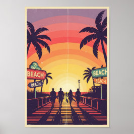 Posters Vintage Beach Sunset Print Poster