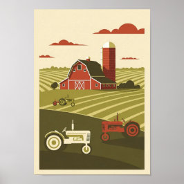 Posters Vintage Farm Scene Print Poster