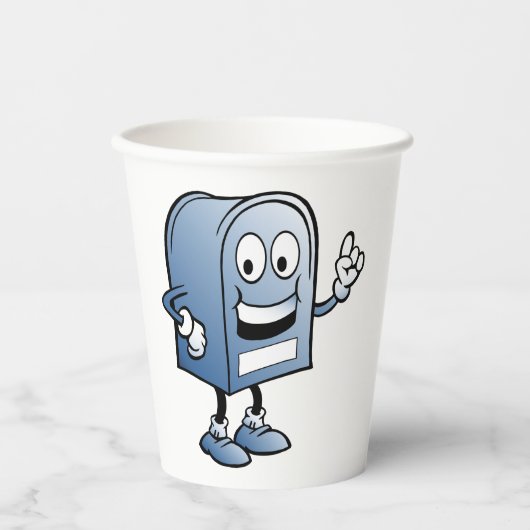 Postfach Mascot Happy Blue Postal Zeichen Pappbecher (Vorderseite)