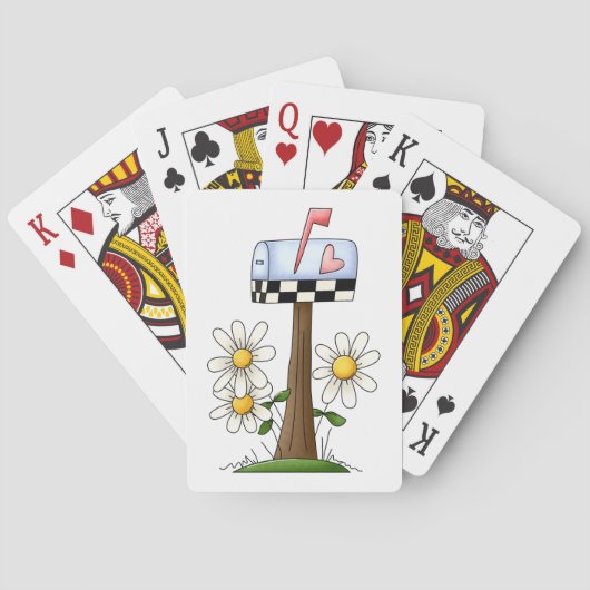 Postfach mit Daisis und Herzenflagge Country Garde Spielkarten (Rückseite)