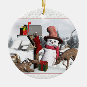Postfach Snowman Deer and Gifts Ornament
