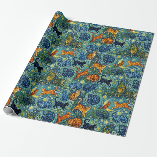 Postimpressionistische Katzen Geschenkpapier (Ungerollt)