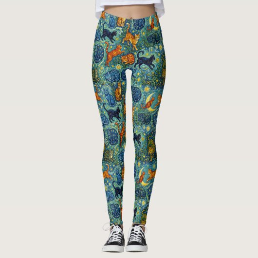 Postimpressionistische Katzen Leggings (Vorderseite)