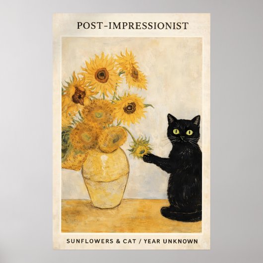 Postimpressionistischer Katzen-Sonnenblumen-Druck, Poster (Vorne)