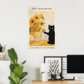 Postimpressionistischer Katzen-Sonnenblumen-Druck, Poster (Heimbüro)