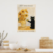Postimpressionistischer Katzen-Sonnenblumen-Druck, Poster (Küche)