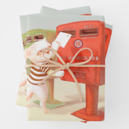 Posting-Zeit - Katze mit taiwanesischer Mailbox Geschenkpapier Set