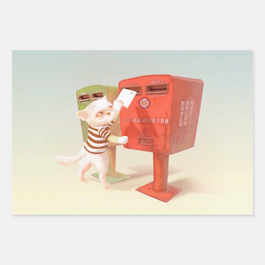 Posting-Zeit - Katze mit taiwanesischer Mailbox Geschenkpapier Set (Vorderseite)