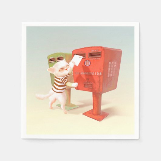 Posting-Zeit - Katze mit taiwanesischer Mailbox Serviette (Vorderseite)