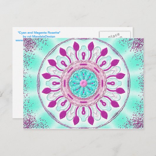 Postkarte 05 "Cyan and Magenta Rosette" (Vorne/Hinten)