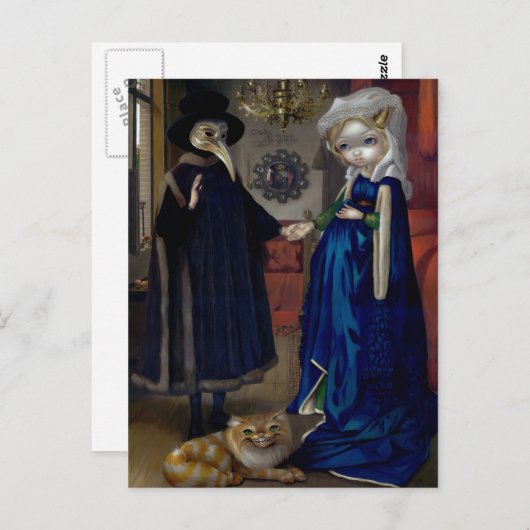 Postkarte "Alice in einem Van Eyck Portrait" (Vorne/Hinten)