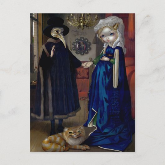 Postkarte "Alice in einem Van Eyck Portrait" (Vorderseite)