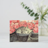 Postkarte Aquarell "Kätzchen im Blumentopf" (Stehend Vorderseite)
