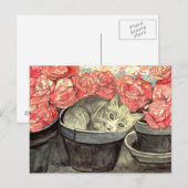 Postkarte Aquarell "Kätzchen im Blumentopf" (Vorne/Hinten)