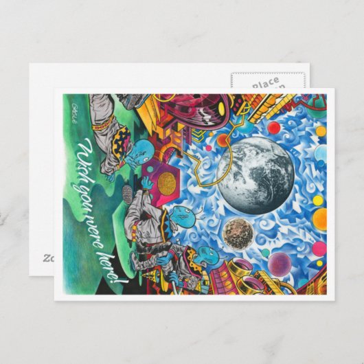 Postkarte aus Außerirdischen im Weltraum (Vorne/Hinten)