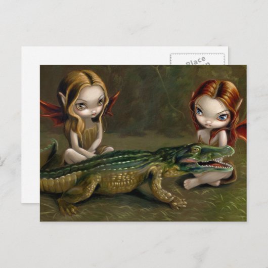 Postkarte "Befrienden eines Alligators" (Vorne/Hinten)