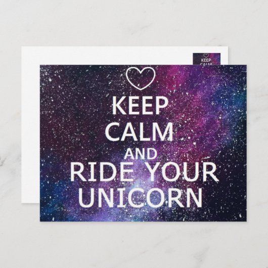 POSTKARTE "BEHALT CALM UND FAHRE DEIN UNICORN" GAL (Vorne/Hinten)