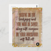 Postkarte - Bibel Verse Acts 16:31 NLT (Vorne/Hinten)