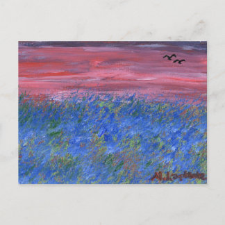 Postkarte, Blaues Feld bei Sonnenuntergang von M. Postkarte